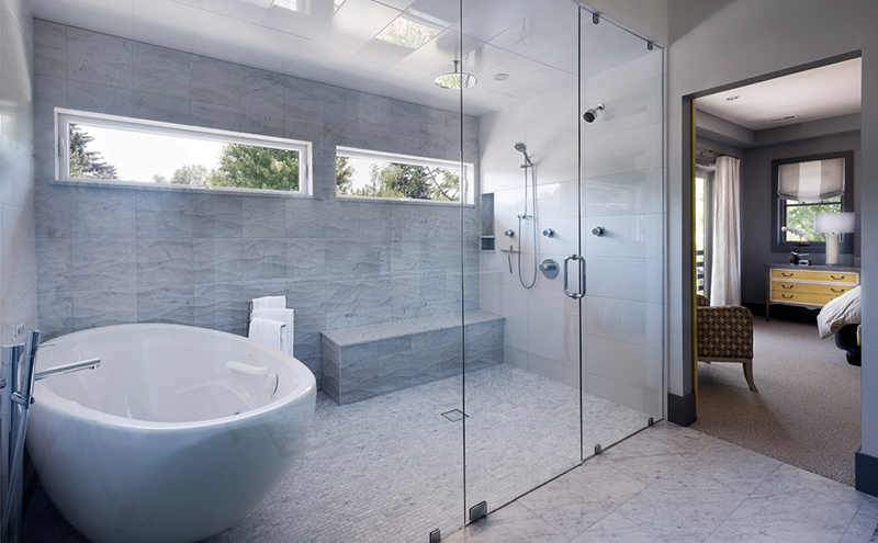 Sometimes wet rooms can include a shower and freestanding tub in an enclosed space separate from the sink and toilet area- Vaughan - Bathroom renovation